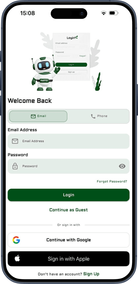 Mobile app screen
